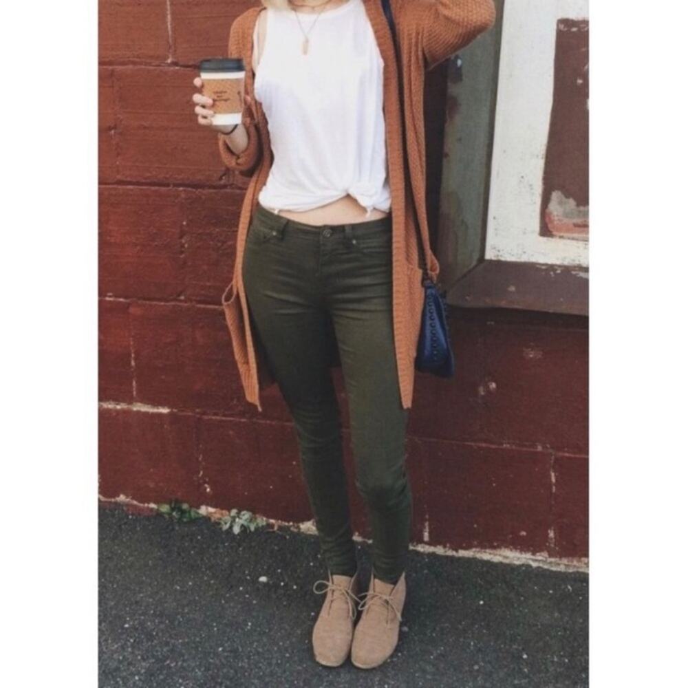 Free People Dark Olive Antique Wash Skinny Jeans Womens Size 25